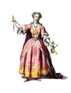 Historical clothing, fashion over the course of time, symbolic representation of Melpomene, one of