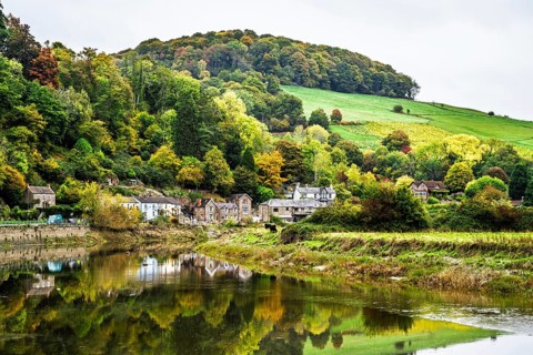Autumn colors over Tintern, Wye Valley, River Wye, Chepstow, Monmouthshire, Wales, UK