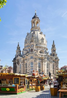 Spring market on the Neumarkt in front of the Church of Our Lady, Dresden, Saxony, Germany