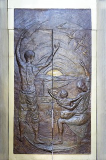 Iron and bronze door, Don Bosco Church, designed by Carlos Alberto Naves, World Heritage Site,