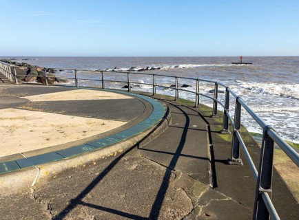 Euroscope circular information artwork plaque at UK's most easterly point, Ness Point, Lowestoft,