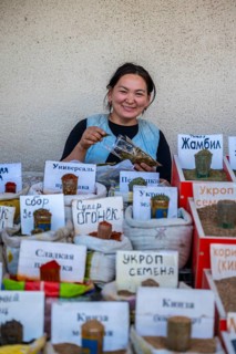 Vendors selling spices, Osh Bazaar, Bishkek, Kyrgyzstan