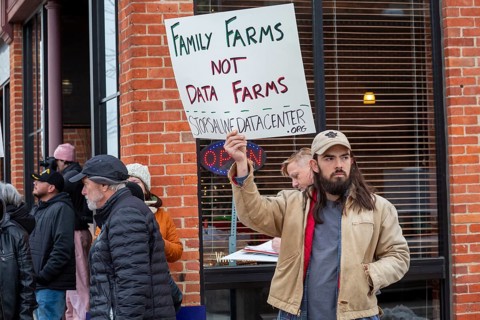 Saline, Michigan USA - 1 December 2025 - Rural Michigan residents rally against the $7 billion