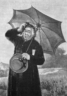 Dog Days, Priest in his habit with a parasol, sweating in the summer weather, 1887, after a