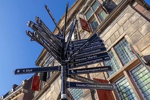 Road sign, Market Square, Gouda, Holland, Netherlands