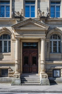 Monumental entrance portal from the Konstanz public prosecutor's office with columns and artfully