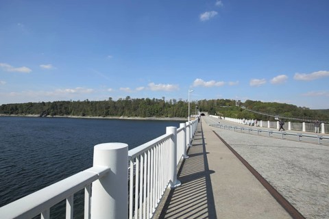 Rappbode Reservoir with Titan-RT suspension bridge, dam, Harz, Saxony-Anhalt, Germany