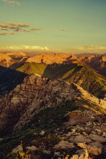 Thaneller summit at sunset in the Lechtal valley in Tyrol with a wonderful view of the surrounding