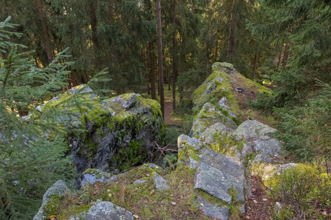 Schwarzer Stein rock formation with Versteinerter Mönch rock formation east of Grünbach in