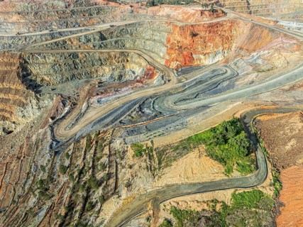 Aerial view of Corta Atalaya open pit mine, copper mine, Rio Tinto, Minas de Rio Tinto, Andalusia,