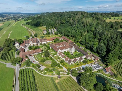 Aerial view of Ittingen Charterhouse, a former Carthusian monastery, today a cultural centre,