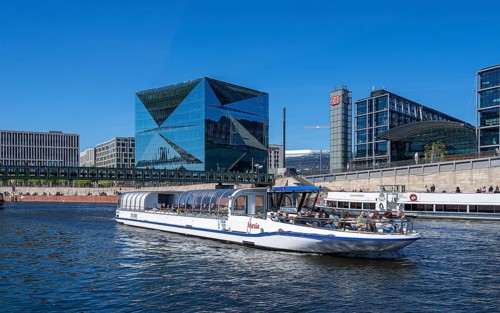 Architecture and landscape on the banks of the Spree in Berlin Mitte, Germany