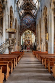 The central nave with high altar of Überlingen Münster, parish church of St. Nicholas, above the