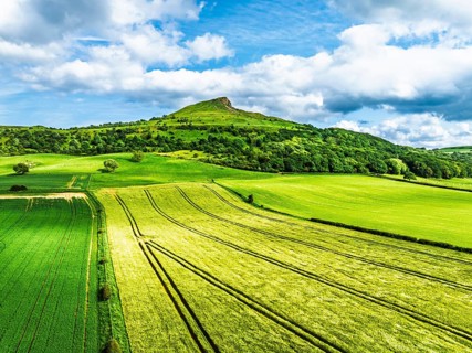 Roseberry Topping from a drone, Great Ayton, Newton, North Yorkshire, England, United Kingdom