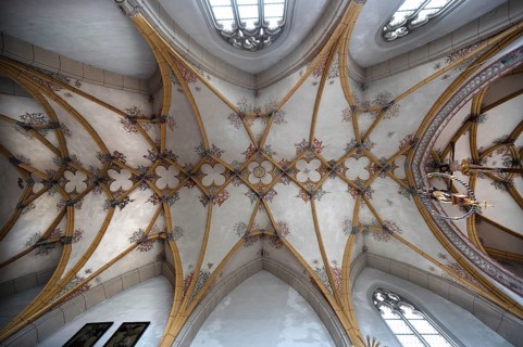 Ribbed vaulted vaulting with painting in the nave of the Church of the Assumption of Mary, late