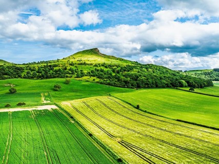 Roseberry Topping from a drone, Great Ayton, Newton, North Yorkshire, England, United Kingdom