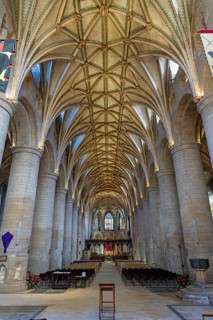 Nave, interior view, former abbey church, Tewkesbury, Gloucestershire, England, Great Britain