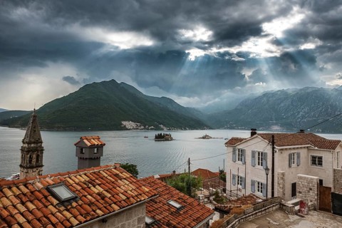 View on the Kotor Bay from town Perast in Montenegro