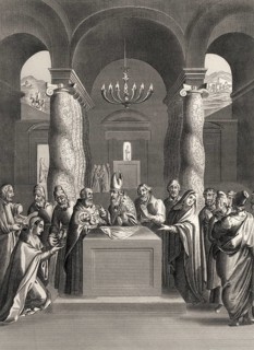 The Purification of Jesus, steel engraving, 1853, digitally restored
