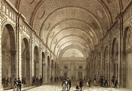 Salle des pas perdus du Palais de justice de Paris, antique steel engraved print, 1831