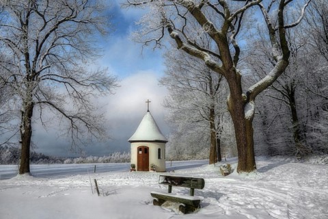 Germany, Upper Franconia, The Fatima Chapel in winter, Fichtelgebirge, Upper Franconia, Germany