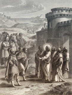 Healing the royal official's son, miracle of Jesus, New Testament, Steel engraving 1853, digitally