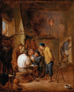The interior of a tavern where rough fellows play cards, painting by David Teniers (baptised 15