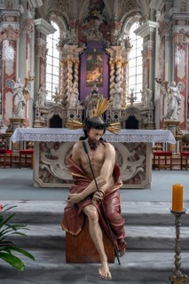 Figure of Christ in front of the altar, the Lenten cloth at the back of the high altar, 18th