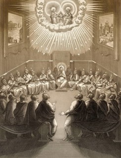The Day of Pentecost, the descent of the Holy Spirit upon the Apostles, Steel engraving 1853,