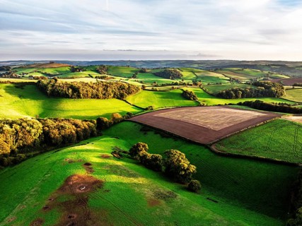 Colours of Devon Farms and Fields over Berry Pomeroy from a drone, Totnes, England, United Kingdom