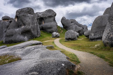 Limestone cliffs on Castle Hill (Kura Tawhiti) . Castle Hill, Canterbury South Island, New Zealand