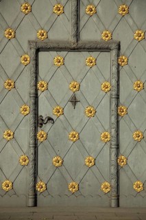 Door with golden floral fittings and rosettes, decorations, inside, detail, Electoral Palace,