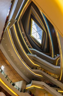 Skylight and various floors connected by escalators in Iconsiam Shopping Center, Bangkok,