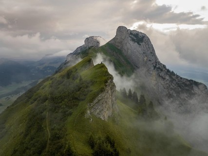 A breathtaking view of Saxer Lucke in Switzerland, showcasing rugged mountain peaks surrounded by