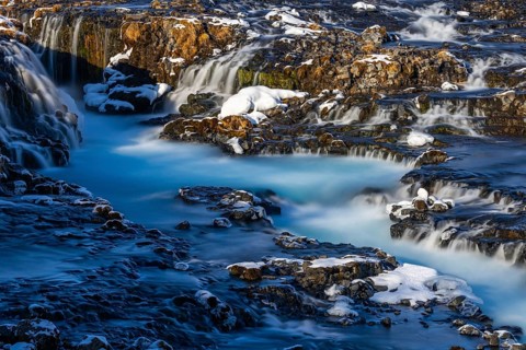 Brúarfoss, waterfall, snow, winter, Golden Circle, Iceland, Scandinavia