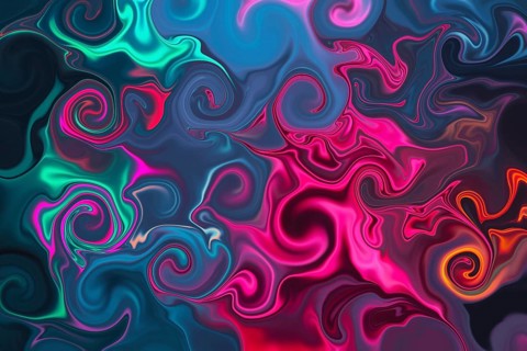 Dynamic abstract image featuring swirling patterns in vibrant neon colors. The energetic design