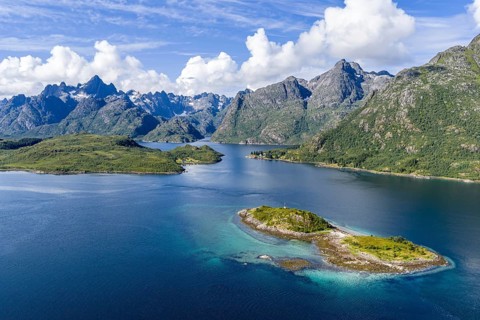 Aerial view over the Raftsund, the waterway between Lofoten and Vesteralen island, island