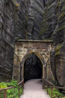 Entrance gate at Adršpach-Teplice Rocks on a sunny day in autumn, Dolní Adršpach, 549 57 Adersbach,