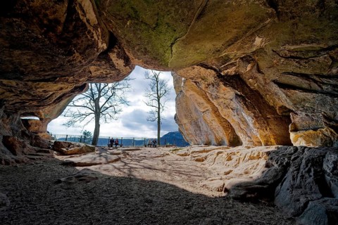 Natural arch Kuhstall am Neuen Wildenstein, natural wonder, national park, hiking destination, rock