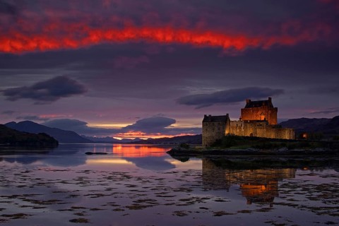 Castle Eilean Donan in Scotland, evening mood, sunset, Scotland, United Kingdom