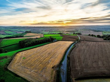 Colours of Devon Farms and Fields over Berry Pomeroy from a drone, Totnes, England, United Kingdom