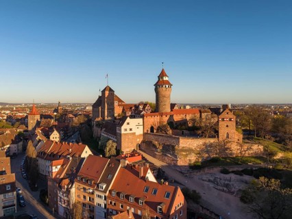 Aerial view of Nuremberg's old town with the historic Kaiserburg, Nuremberg, Middle Franconia,