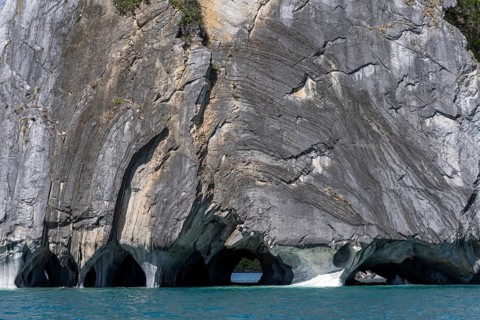 Marble caves (Capillas de Mármol), eroded marble rock formations with caves and arches on the