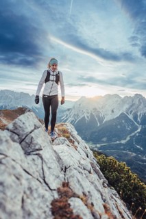 Trail running on the Grubigstein in the Tiroler Zugspitzarena in Tyrol in the Alps in Austria