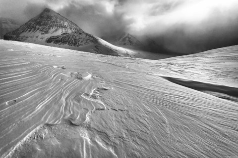 Snowy mountain landscape, Kebnekaisefjäll, Norrbotten, Lapland, Sweden, March 2018