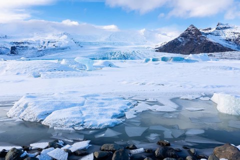 Glacier, glacier ice, glacier lagoon, glacial lake, snow, winter, Fjallsárlón, Breiðamerkurjökull,