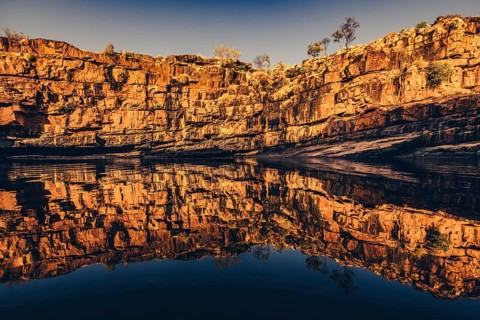 Bell Gorge waterfall, a body of water in north-west Australia in the Kimberley. Sunrise in the