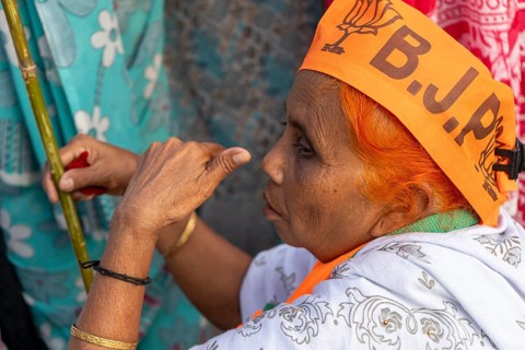 Supporters during a public rally of the Bharatiya Janata Party ahead of the Assam Assembly Election