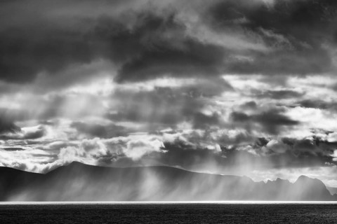 Rain showers over the Norwegian Sea, Söröya, Finnmark, Norway, September 2018