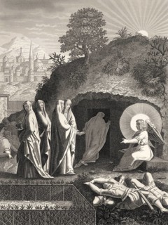 The empty tomb, Resurrection of Jesus, New Testament, steel engraving 1853, digitally restored